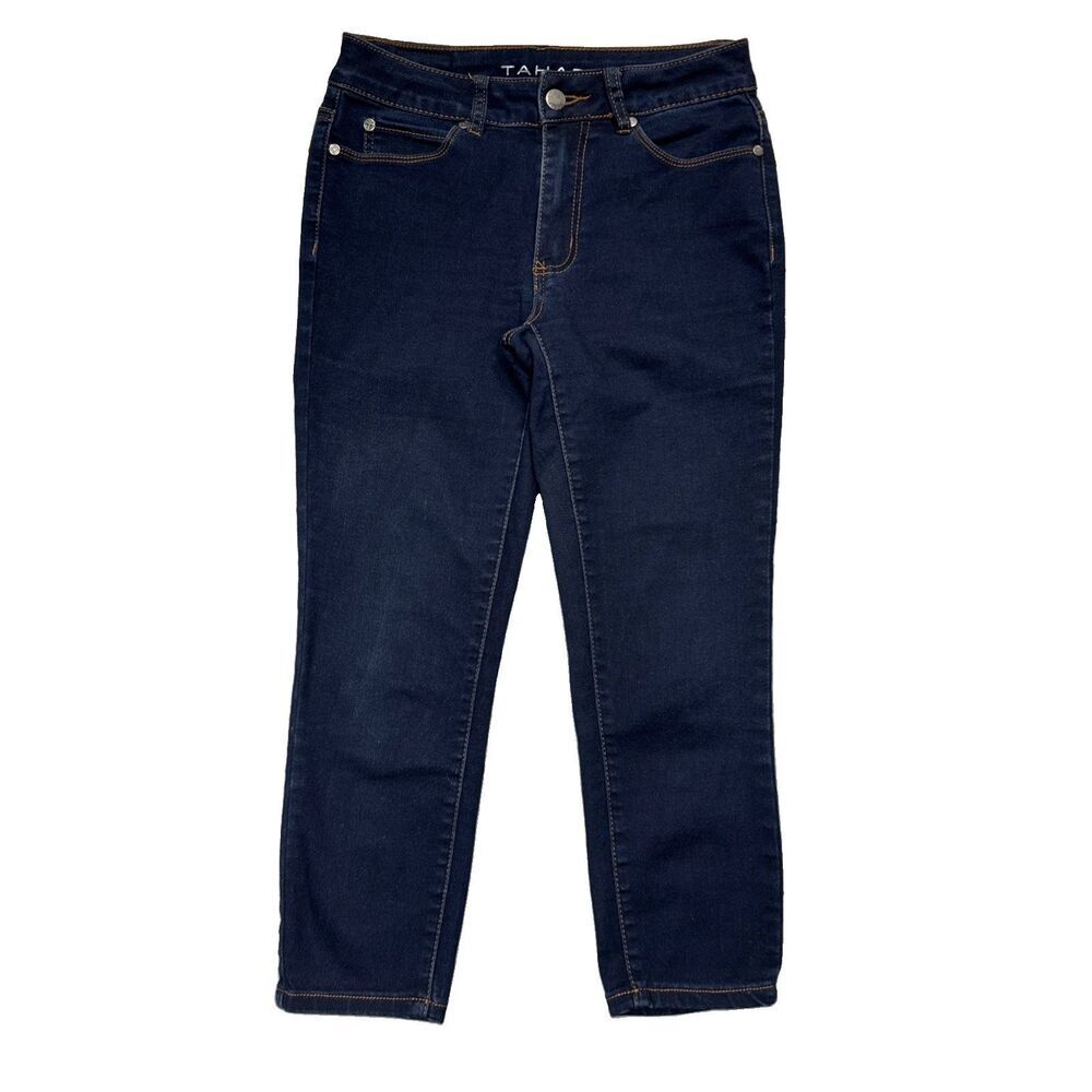 Tahari Capri Jeans 2/26 (26x21.5) Dark Wash Blue Super Stretch Denim Womens